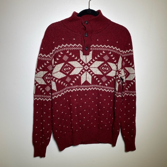 American Eagle Nordic Snowflake Holiday Christmas Red/ Burgundy Sweater Size: L - Picture 2 of 10